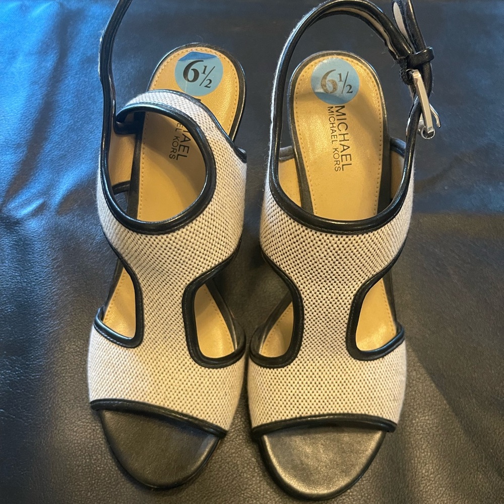 Michael Kors Black and Cream Mesh Sandals